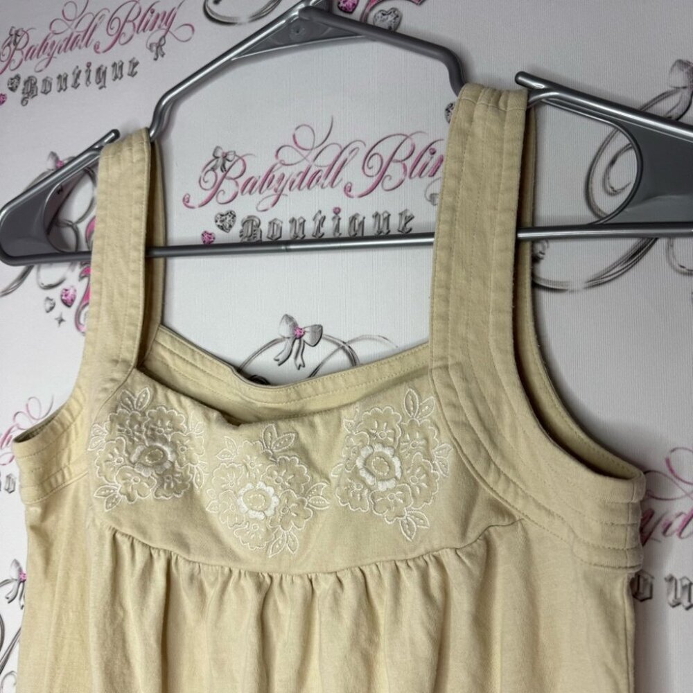 Rw&co tank top floral embroidered yellow white boho tropical flowers tan summer - Picture 2 of 10